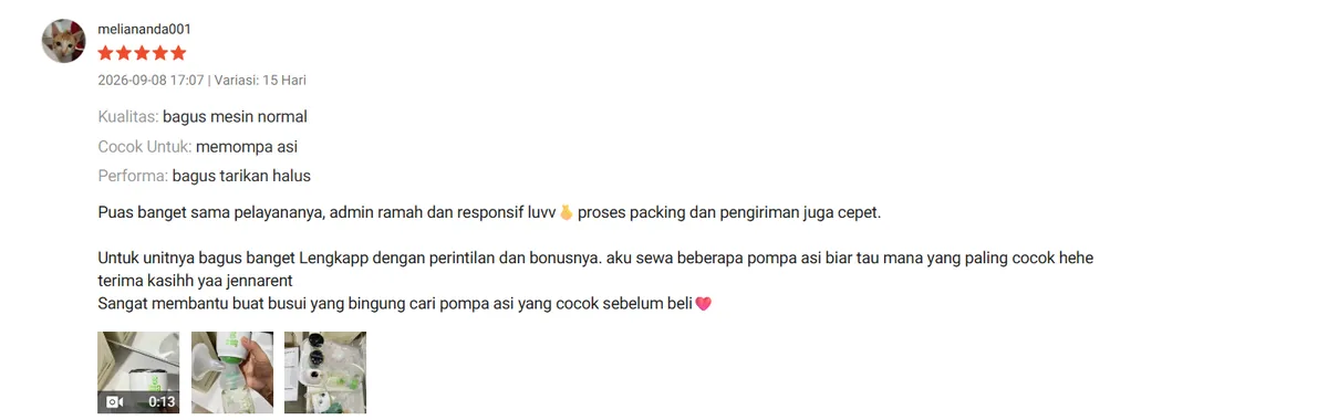 Ulasan Shopee dari melianianda001 untuk JennaRent.ID