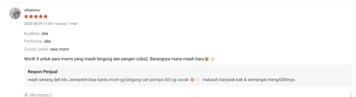 Ulasan Shopee dari ulfaainnur untuk JennaRent.ID