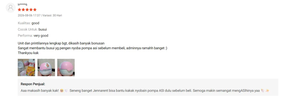 Ulasan Shopee dari pembeli Shopee untuk JennaRent.ID